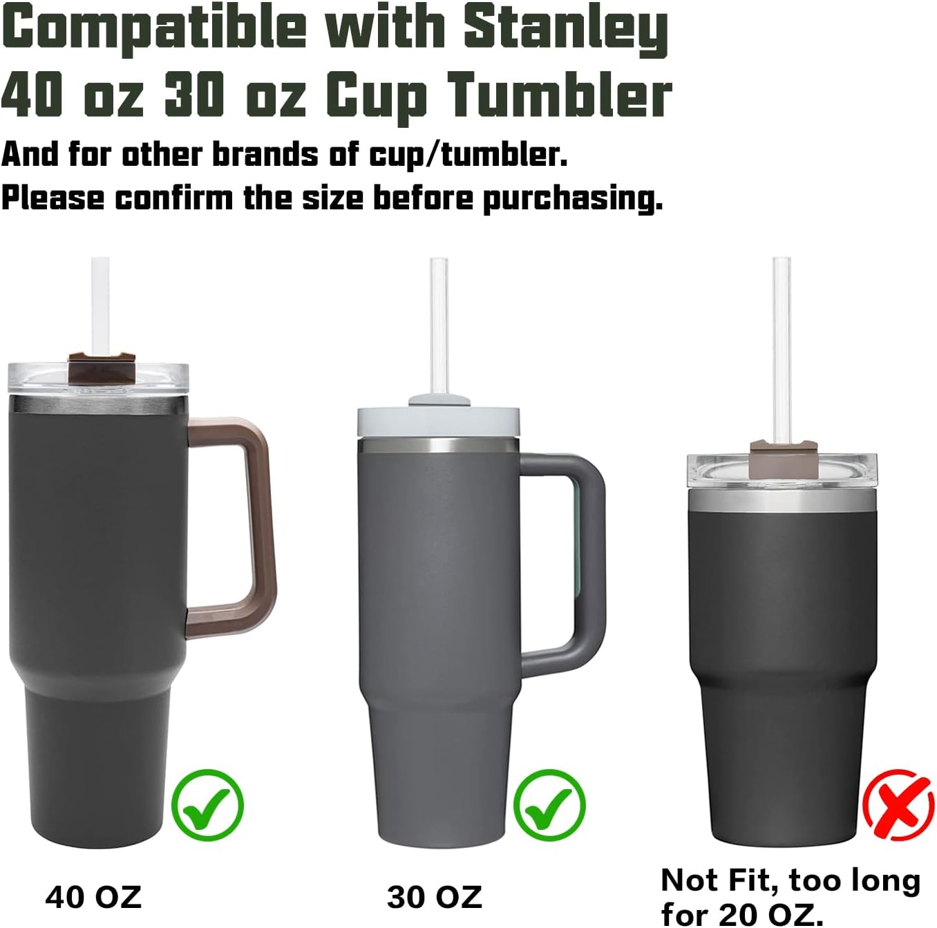 Stanley Replacement Straw - 6 Pack Reusable Straws with Cleaning Brush for 40 oz & 30 oz Tumblers | Clear Plastic