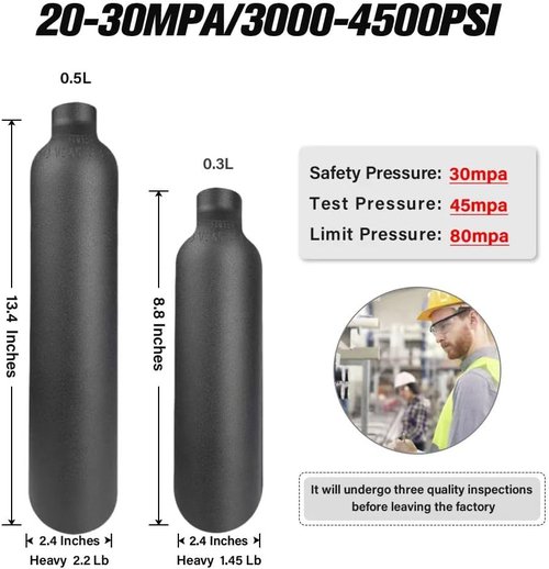 4500 PSI Aluminum Air Bottle - M18 x 1.5 Refillable High-Pressure PCP Cylinder for Scuba Games