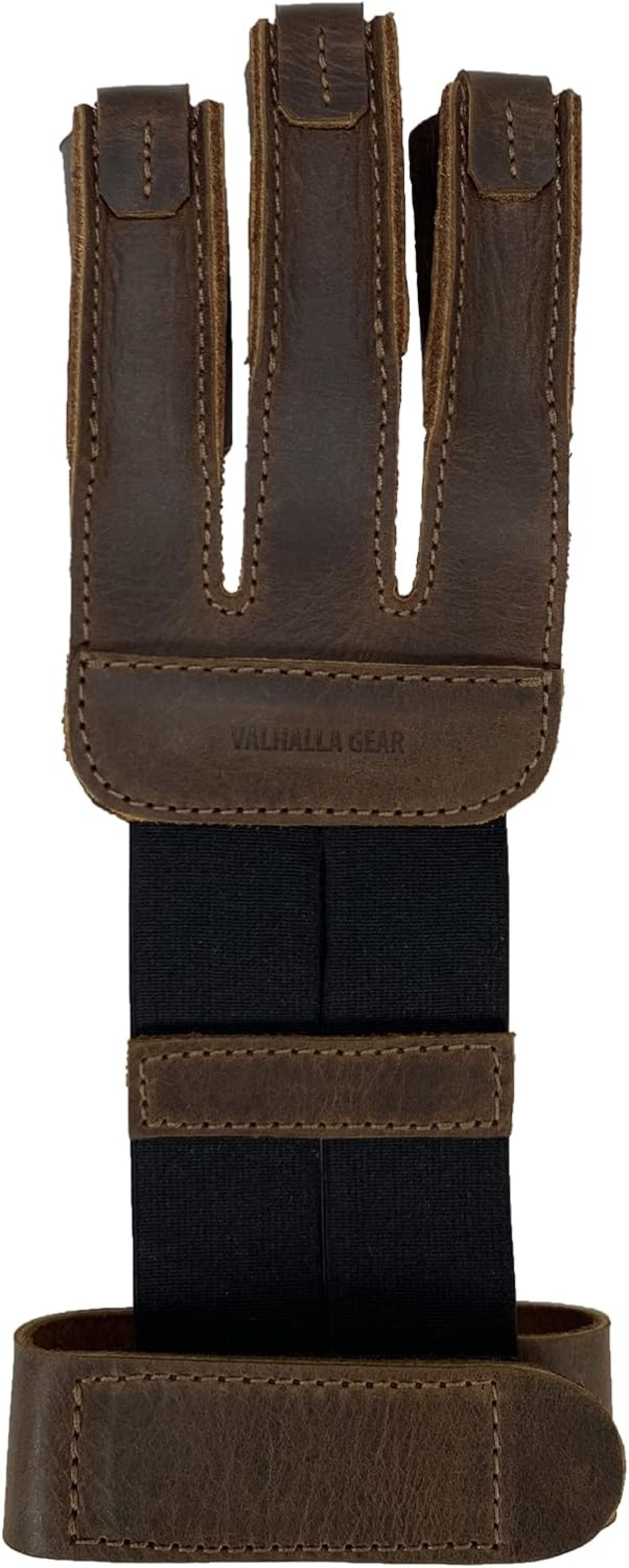 Three-Finger Archery Glove, Bow and Arrow Shooting, Target Practice, Accessory for Archers, Protection for Wrist & Fingers, Full Grain Leather, Handmade, Bourbon Brown