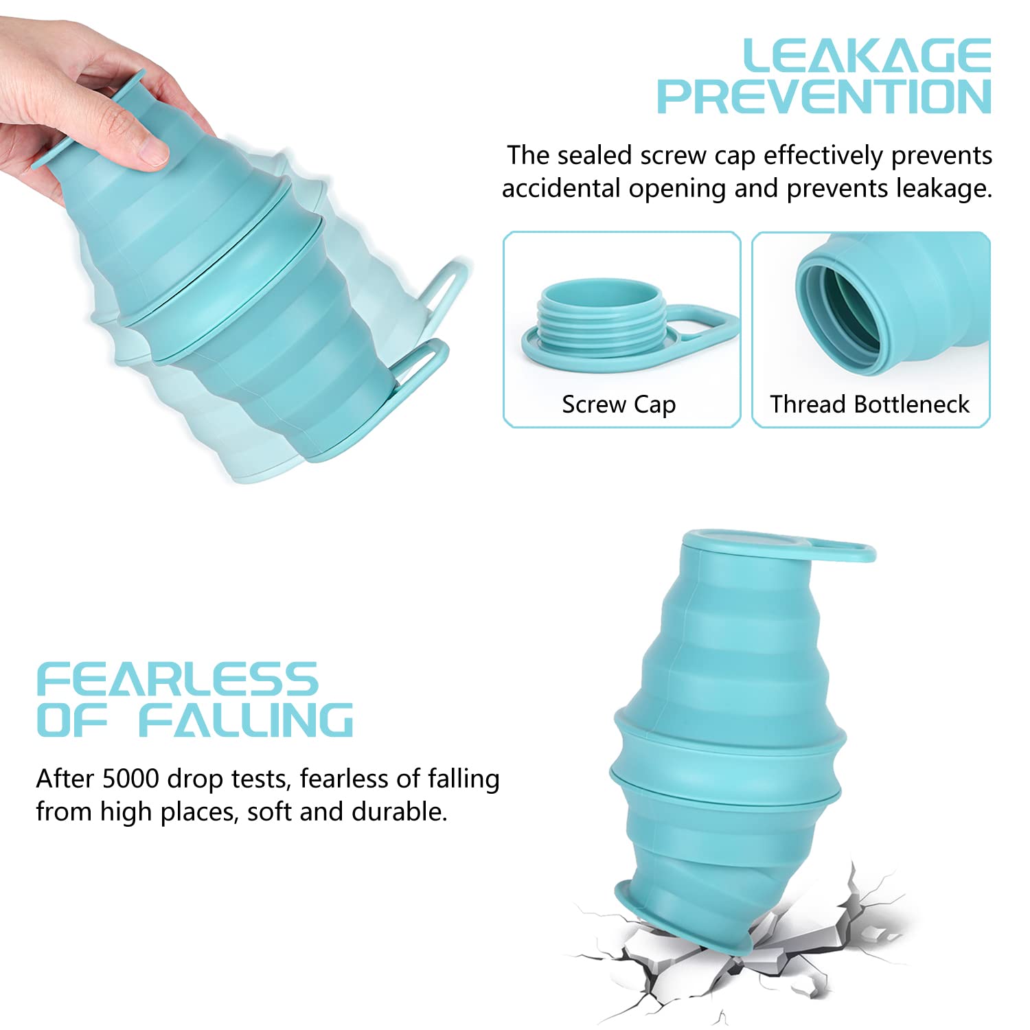 Nefeeko Collapsible Water Bottle,2 Pack 17oz Reuseable BPA Free Silicone Foldable Water Bottles for Travel Gym Camping Hiking, Portable Leak Proof Sports Water Bottle with Carabiner