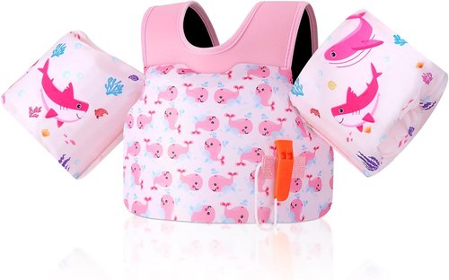 MoKo Toddler Swim Vest for Kids 13-30/20-50/22-66lbs, Swim Arm Floaties Cartoon Swimming Water Wings Pool Float Vests Sleeves Shoulder Straps Arm Band for Children Learn to Swim