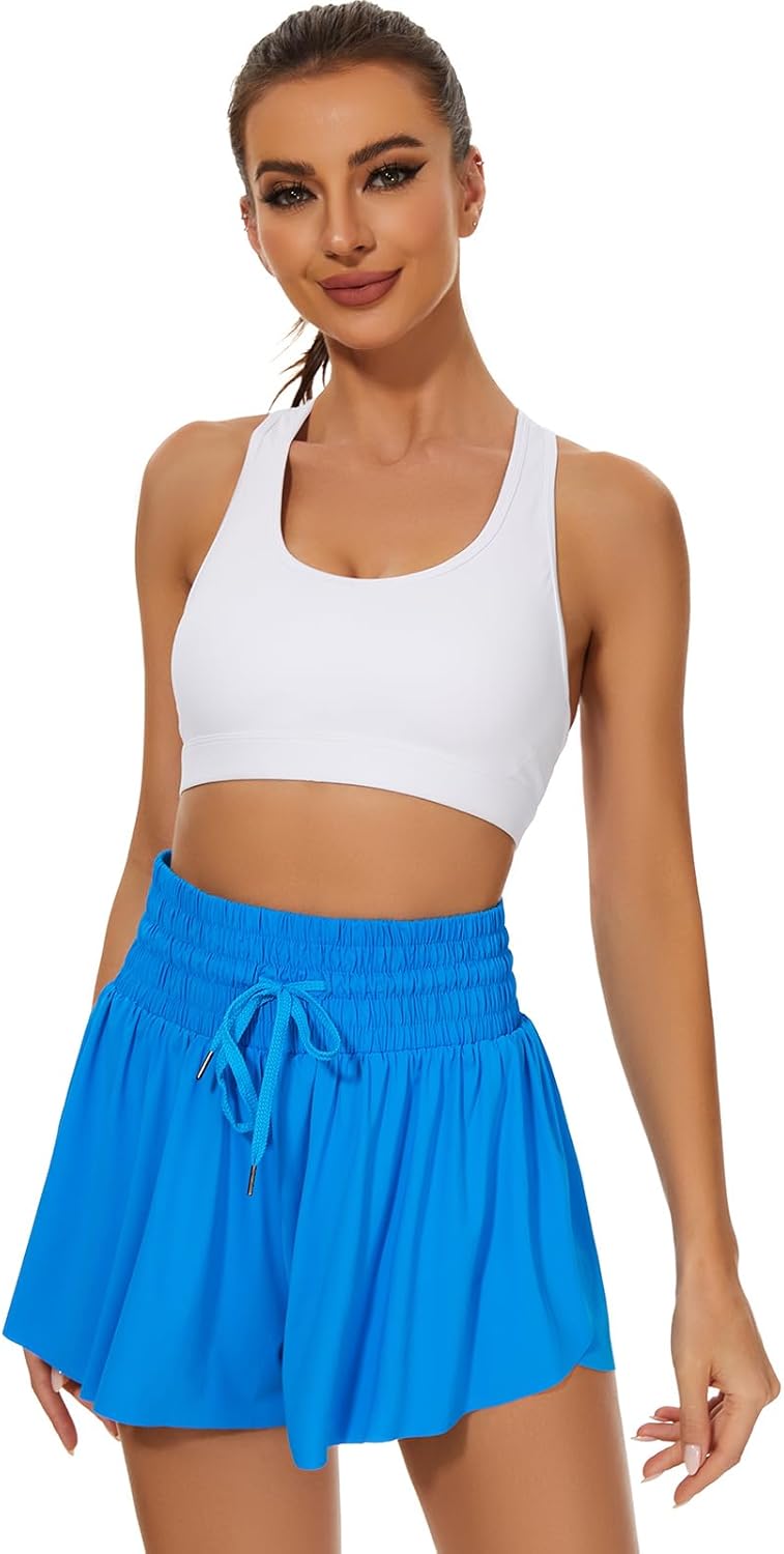 Skiennix High Waist Flowy Athletic Shorts - Comfortable High Rise Workout Butterfly Design