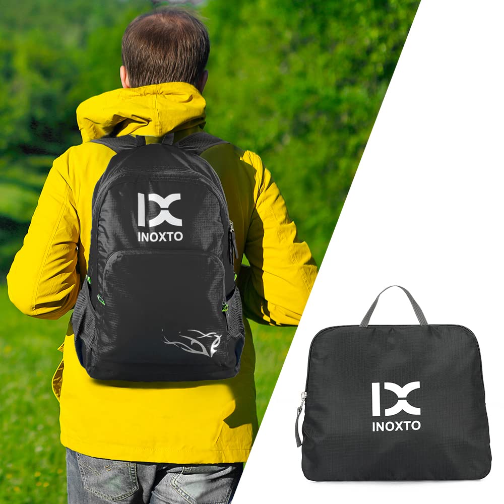 INOXTO 20L Lightweight Hiking Backpack Small Foldable Hiking Daypack for Outdoor Hiking Travel Camping (Black)