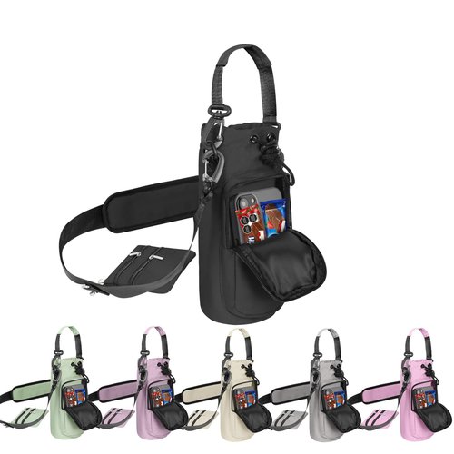 Insulated Water Bottle Carrier with Adjustable Strap - 25/32/40 oz Water Bottle Crossbody Bag with Small Purse for Hiking, Gym, Travel
