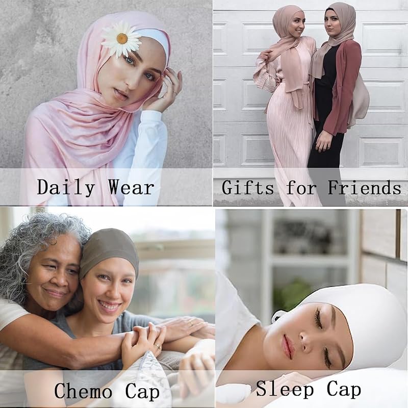 Women Slouchy Beanies Cap Under Hijab Cap - 100% Jersey, 1PC/2PC Variation White2+white2