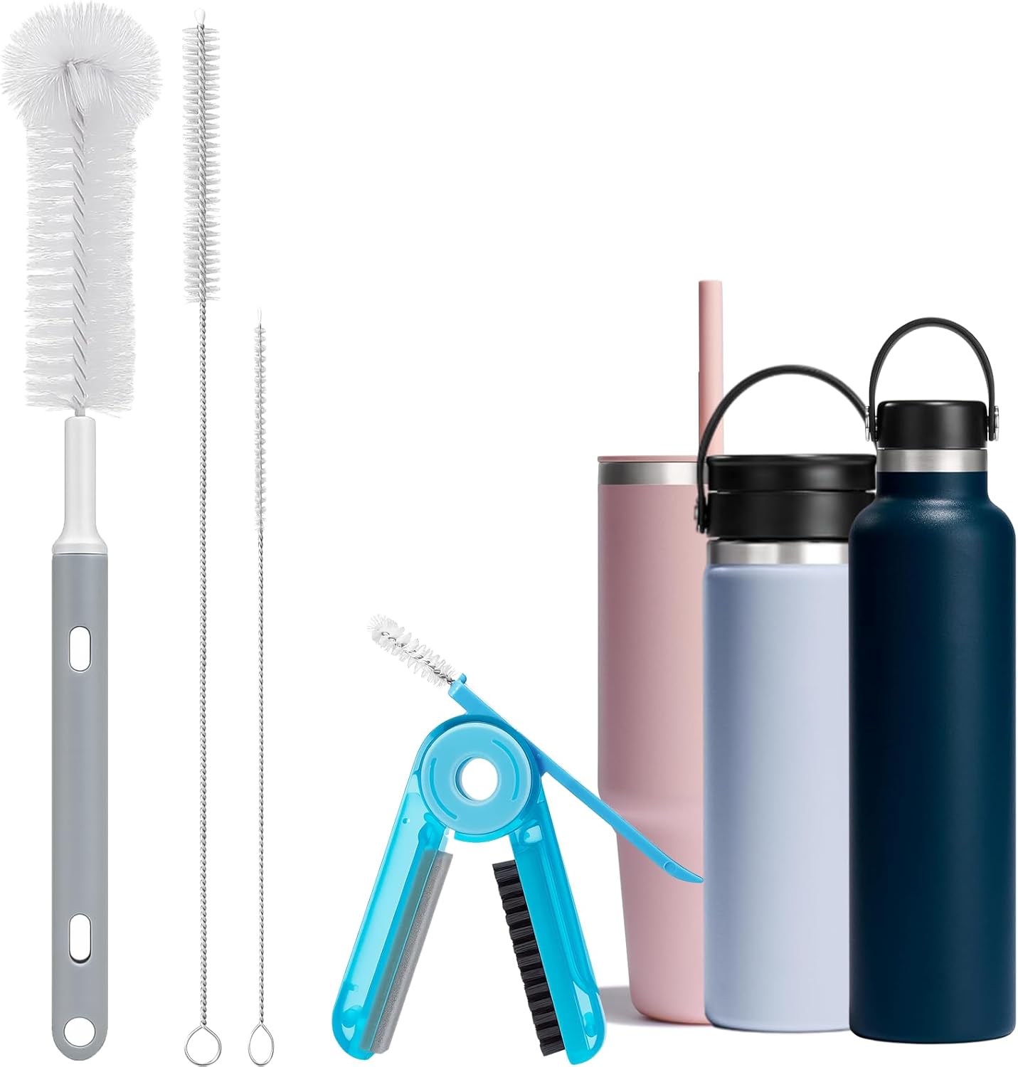 Palksky Water Bottle Cleaner Brush Kit - Long Handle & Wide Straw Lid Brushes for Hydro Flask 16/24/32/40 oz