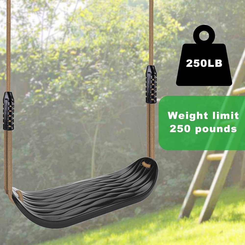 SELEWARE Plastic Swing Seat - Non-Slip Tree Swing with Adjustable Rope & Carabiners - Heavy Duty Black