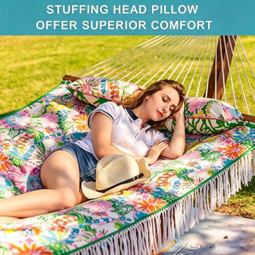 Lazy Daze Double Quilted Hammock with Pillow & Carry Bag Pink Floral - Supports 450 lbs