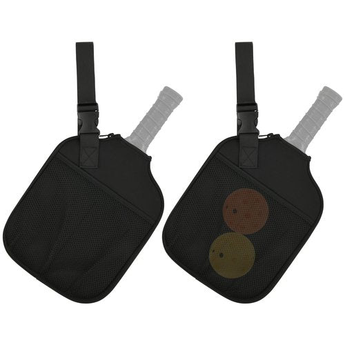 Cosmos 2 Pcs Neoprene Pickleball Paddle Cover Pickleball Racket Case Pickle Ball Sleeve - Pickleball Paddle Carry Bag with Ball Storage Accessories Pocket & Handle Strap (Black & Handle Stap)
