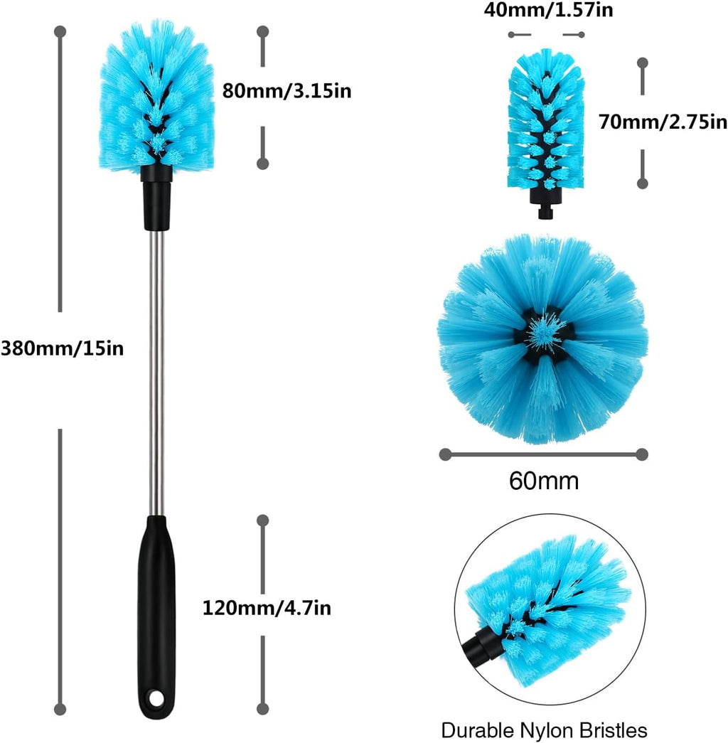 Skiennix Long Handled Water Bottle Brush - Multi-Purpose Soft Scrubbing Tool | 15-Inch, Sky Blue