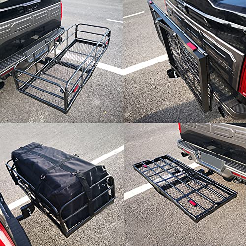 OKLEAD Heavy Duty Hitch Cargo Basket with Stabilizer 60" x 24" Folding Car SUV Rack
