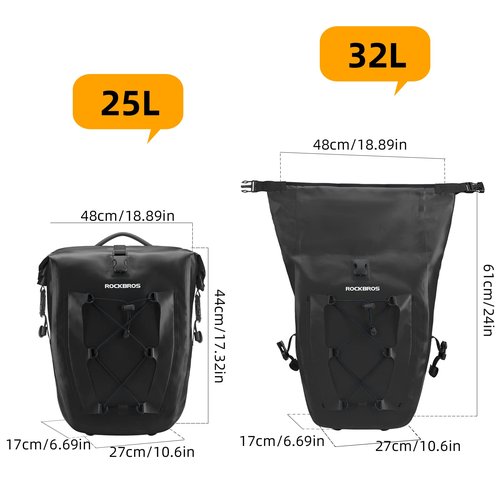 ROCKBROS Bike Panniers Waterproof Rear Rack Bag Max 30L Large Capacity for Cycling Traveling Commuting