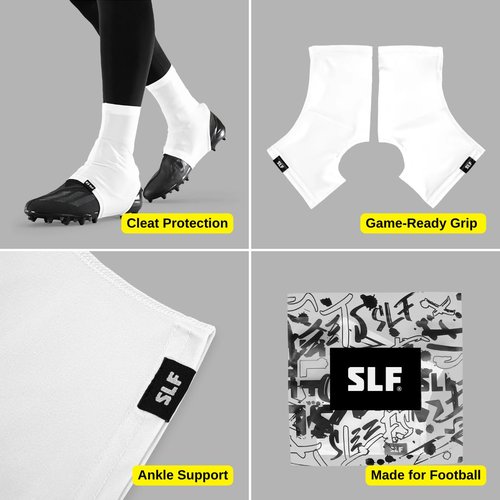 SLEEFS Solid Football Spats Cleat Covers – Compression Cleat Covers for Football Drip, Turf Protection & Style (White, L/XL)