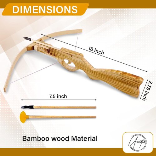 Handmade Wooden Crossbow - Archery Set with 10 Rubber-Tipped Bamboo Wood Arrows, 10 Suction Cup Arrows