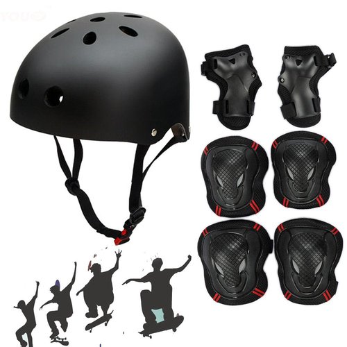 Besmall Adjustable Skateboard Skate Helmet with Protective Gear Knee Pads Elbow Pads Wrist Pads for Youth Outdoor Sports, BMX, Skateboard, Scooter, Bike, Roller, Kid's Protective Gear Set Black L
