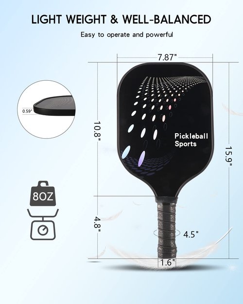 Graphite Pickleball Paddles Set of 4 Pickleball Racquet 6 Pickleball Balls 1 Bag 4 Replacement Soft Grip, Polypropylene Honeycomb Core Lightweight Indoor/Outdoor Pickle Ball Equipment (4)