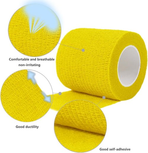 FOU Self-Adherent Wrap Tape - Flexible Athletic Bandages for First Aid | 2 Inch x 5 Yards, Yellow - 6 Pack