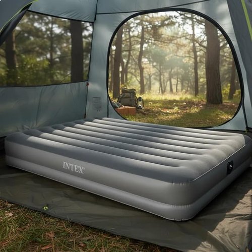 Intex Dura-Beam Prestige Air Mattress - Queen Size with Built-in USB Pump - 12in Height, 600lb Capacity