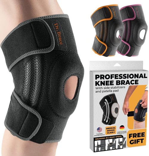 Dr. Brace Elite Knee Brace - Maximum Pain Support with Side Stabilizers & Gel Pads | Large Mercury