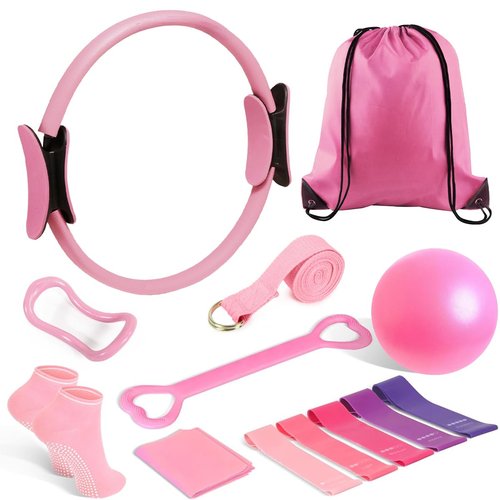 Leopacat 13 Pcs Pilates Kit for Women - Home Pilates Equipment Set with Magic Circle Resistance Bands Yoga Ball for Beginners Full Body Toning Thighs Arms Hip Workout