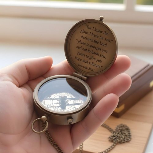 For I Know The Plans I Have For You, Jeremiah 29:11, Solid Brass Directional Engraved Compass, Baptism Gifts for Boys Girls, First Communion, Christian Gifts for Men, First Confirmation Gifts for Boys