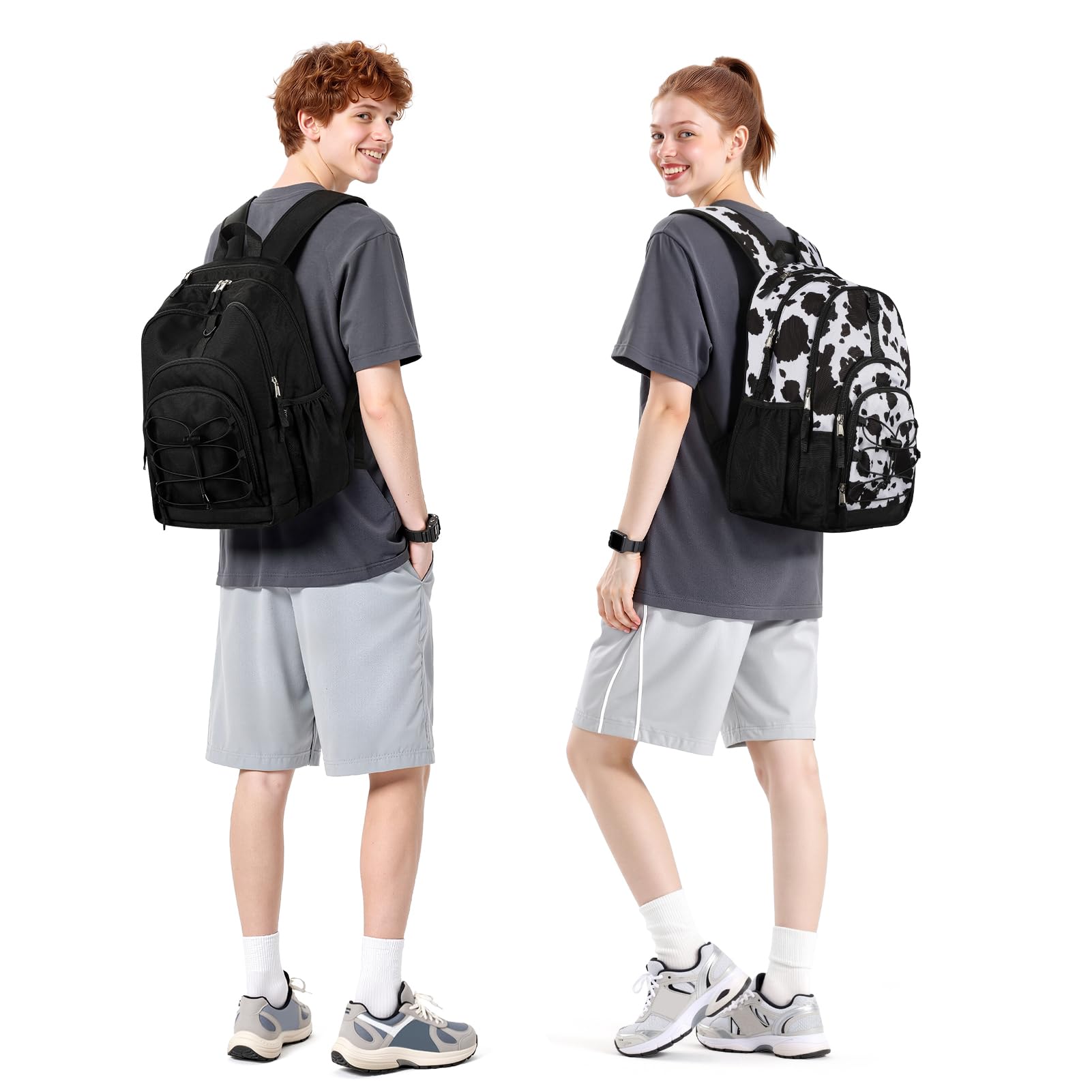 ZORFIN Black Backpack for School, Travel: Bookbag for Girls Boys - Kids Backpack with Multi Compartments
