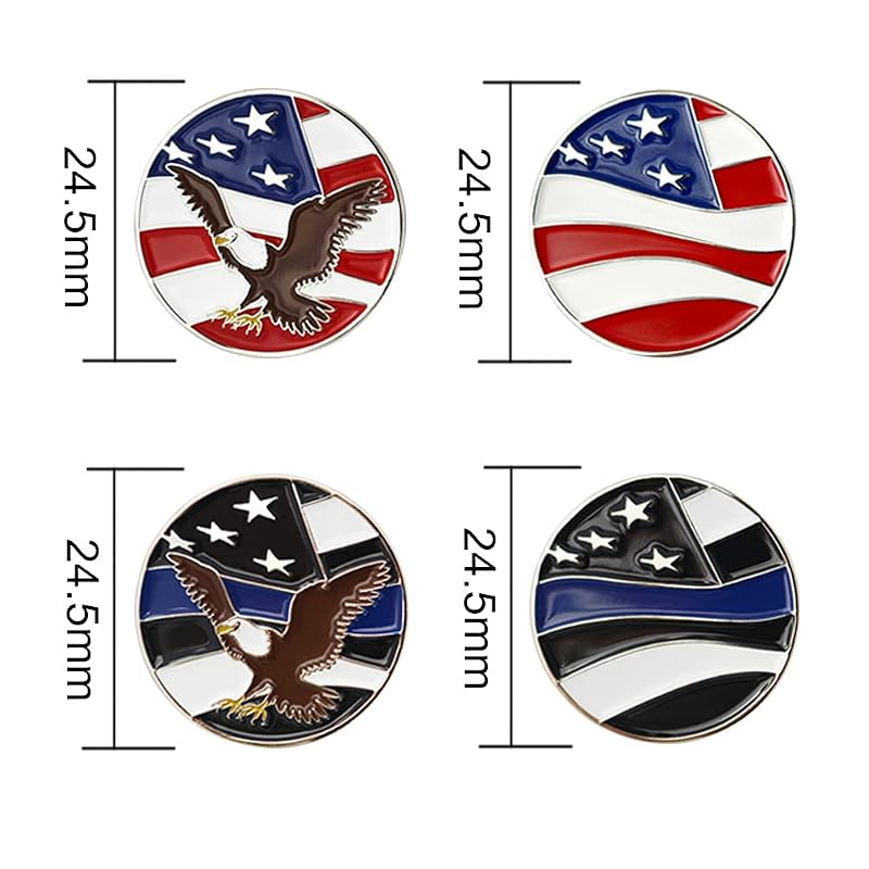 Assorted Golf Ball Markers Value Pack 12 with Cap Clip & Divot Tools - American Flag Eagle Variation