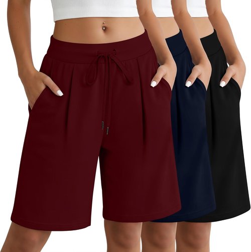 Locoowai Women's Bermuda Shorts - Casual Drawstring Athletic Shorts with Pockets | 3-Pack Set