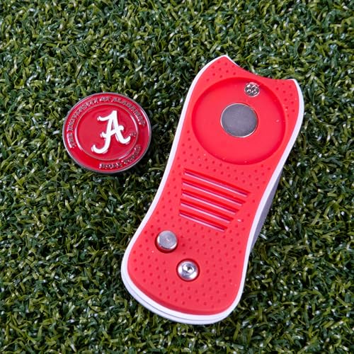 Team Golf NCAA Oklahoma Sooners Retractable Divot Tool Switchblade with Double-Sided Magnetic Ball Marker - Patented Single Prong, Less Greens Damage