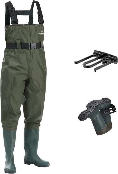 FISHINGSIR Fishing Waders - Waterproof 2-Ply Nylon/PVC Chest Waders with Boots for Men & Women