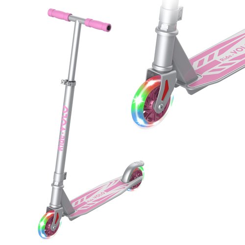 RideVOLO K05 Kick Scooter for 4-9 Years Old Kids, 3 Adjustable Heights, Ultra Lightweight and Easy Assembly, 5" Flash Wheels, Max Load 110lbs, Outdoor Activities, Gift for Boy/Girl Pink