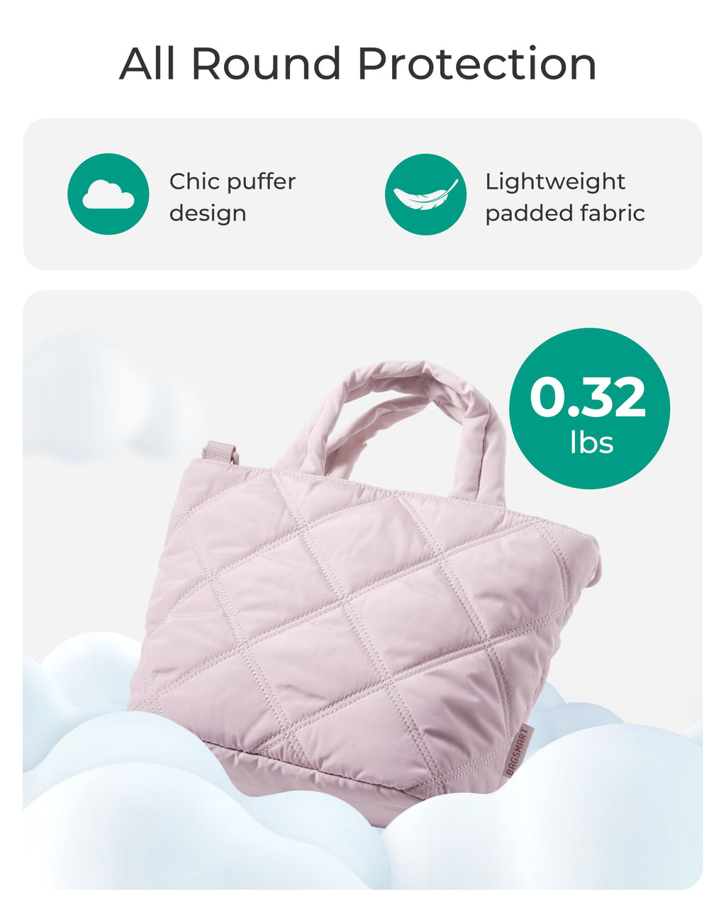 BAGSMART Crossbody Bags for Women, Small Crossbody Bag Puffer Cross Body Purse Mini Tote Travel Purse Shoulder Handbags Wallet, Baby Pink