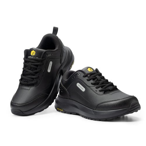 FitVille Men's Extra Wide Hiking Shoes Outdoor Walking Shoes Low-top Waterproof Work Shoes Soft Toe with Arch Support for Heel Pain Relief - Rugged Core Black