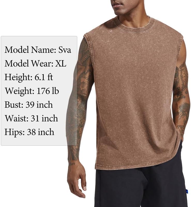 Wrenpies Men's Cotton Workout Tank Top - Sleeveless Acid Wash Muscle Shirt | Loose Fit Gym Tee
