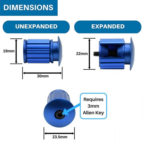 Domain Cycling - Handlebar End Plugs - Expanding, Aluminum and Adjustable Handlebar Bike Bar Ends for Road, Mountain, BMX, MTB Bicycle - 2 Set Plug or Cap for Bike Bars (Blue)