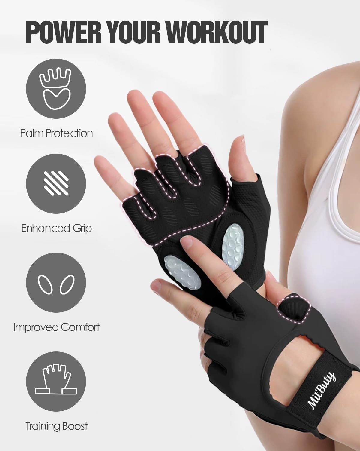 Regine Switzerland Workout Gloves - Fingerless Gym Gloves with Silicone Grip Dots & Palm Padding for Weight Lifting