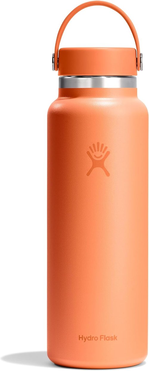 Hydro Flask Water Bottle - Insulated Stainless Steel - Wide Mouth Flex Lid, Non Spill, Leakproof and Refillable in 40 Oz Nectar Orange