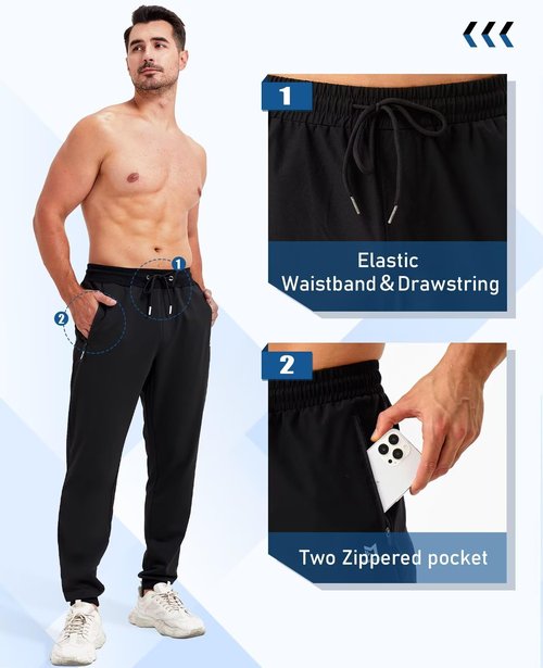 OZYJD Mens Sweatpants with Zipper Pockets 5 Pack Athletic Joggers for Men Warm Slim Fit Track Workout Running Sweat Pants