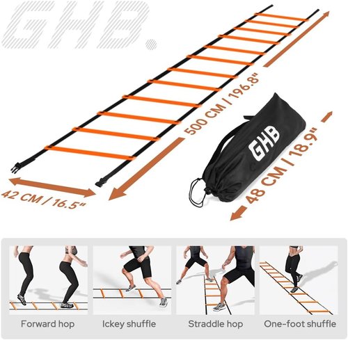 GHB Pro Agility Ladder - 12 Rung Speed Training Ladder | 20ft with Carrying Bag