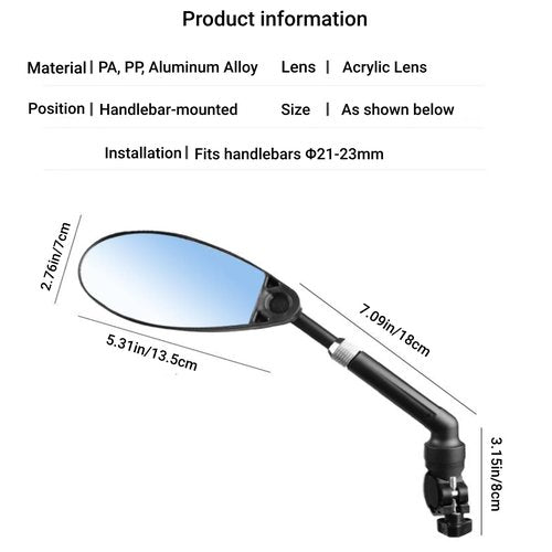 Bike Mirrors for Handlebar, 360° Rotation DH Rear View Bicycle Mirrors Bike Mirror Handlebar Mount for E-bike Mountain Road Bike Height Adjustable