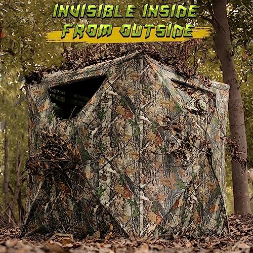 2 Person Hunting Blind with 360° See-Through Mesh - Portable & Durable Ground Hide