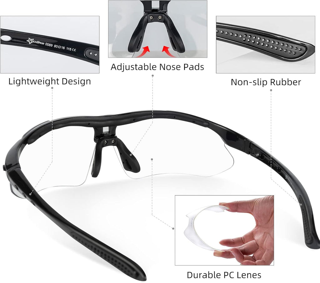 ROCKBROS Photochromic Pickleball Glasses - Cycling Sunglasses with Removable Elastic Band | Unisex Fit