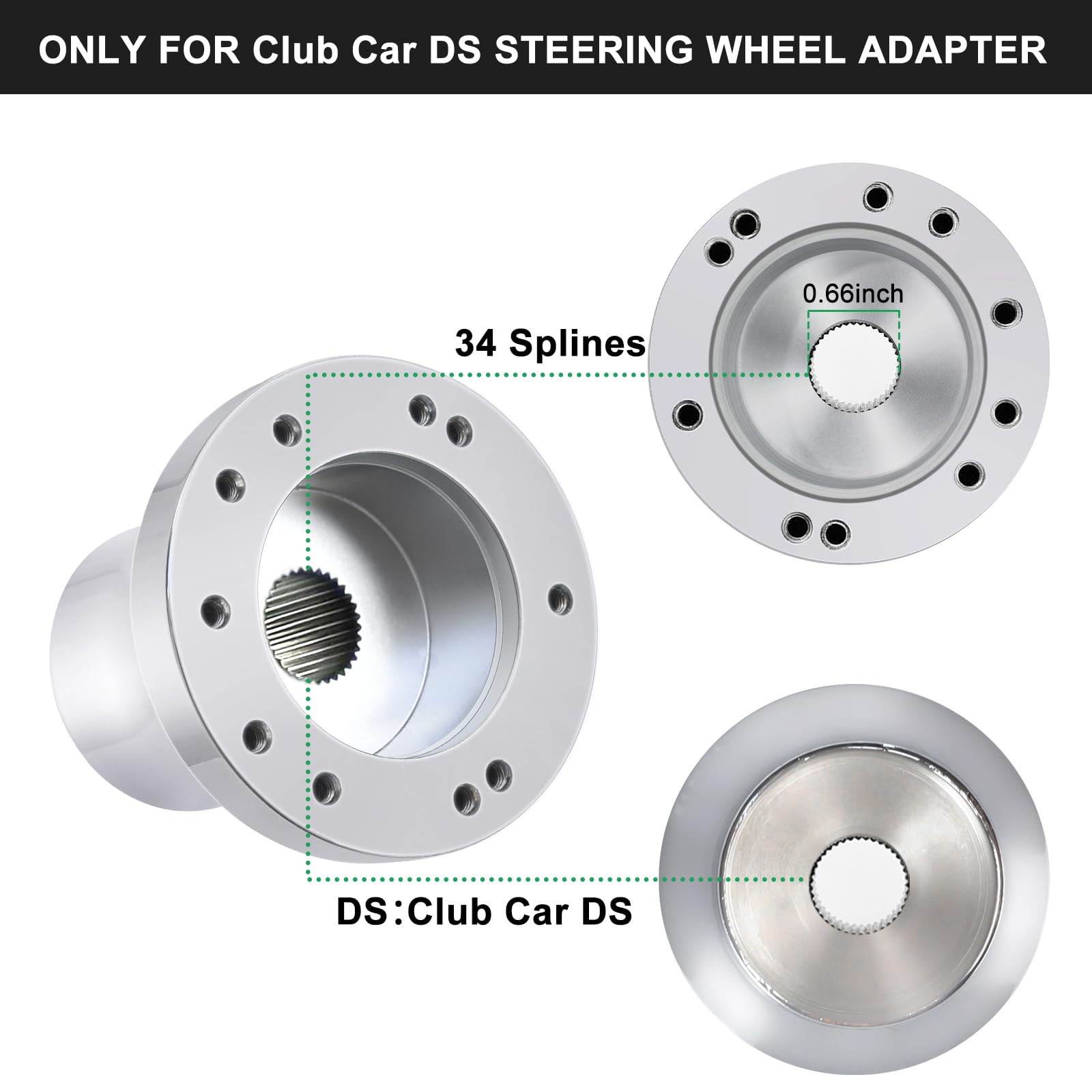 Shu-Ran Golf Cart Steering Wheel Adapter, Golf Cart Steering Wheel Adapter Hub Only for Club Car DS Golf Cart, Silver
