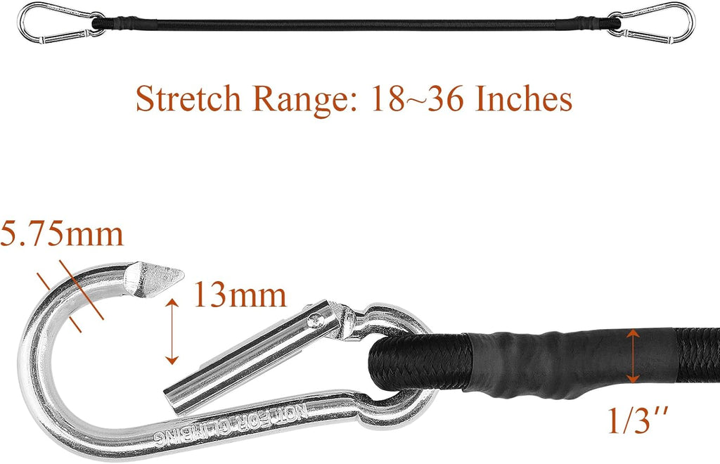 ZHOUBIN 18-Inch Black Bungee Cords - Durable with Carabiner Hooks | Set of 2