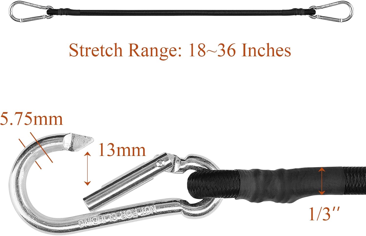 ZHOUBIN 18-Inch Black Bungee Cords - Durable with Carabiner Hooks | Set of 2