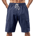 Zhyaj Mens Running Shorts Casual High Waist Athletic Wide Leg Summer Stretchy Drawstring Cargo Shorts with Multi Pockets Navy Blue L