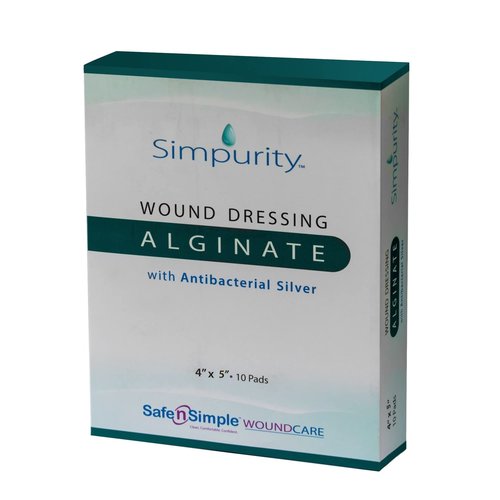 Silver Calcium Alginate Wound Dressing - Simpurity - 4"x 5" Individual Thick Pads - Dressing for Wound Care - Non-Stick Sterile Calcium Alginate Pads with Silver - Safe n' Simple Wound Care Products