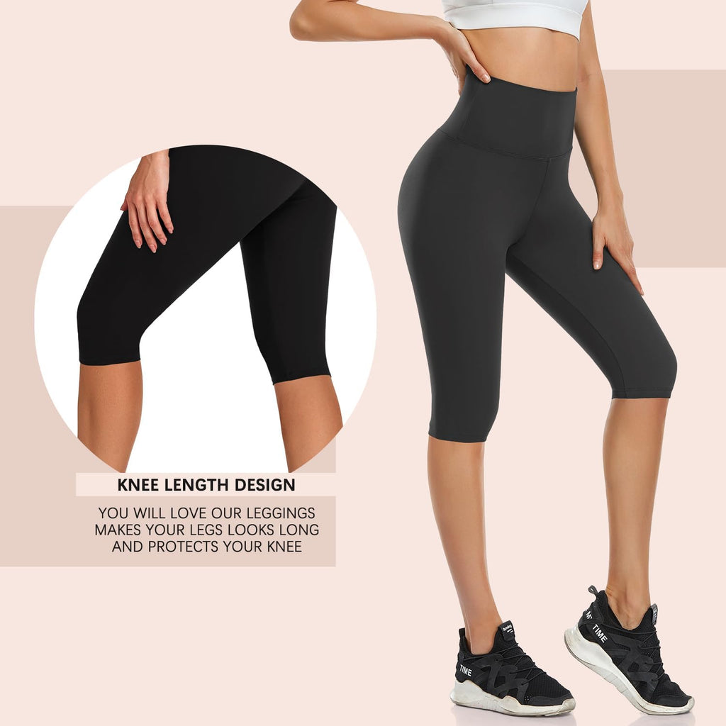 Skiennix High Waisted Capri Pants - 3 Pack Knee Length Yoga Shorts for Women | Summer Activewear