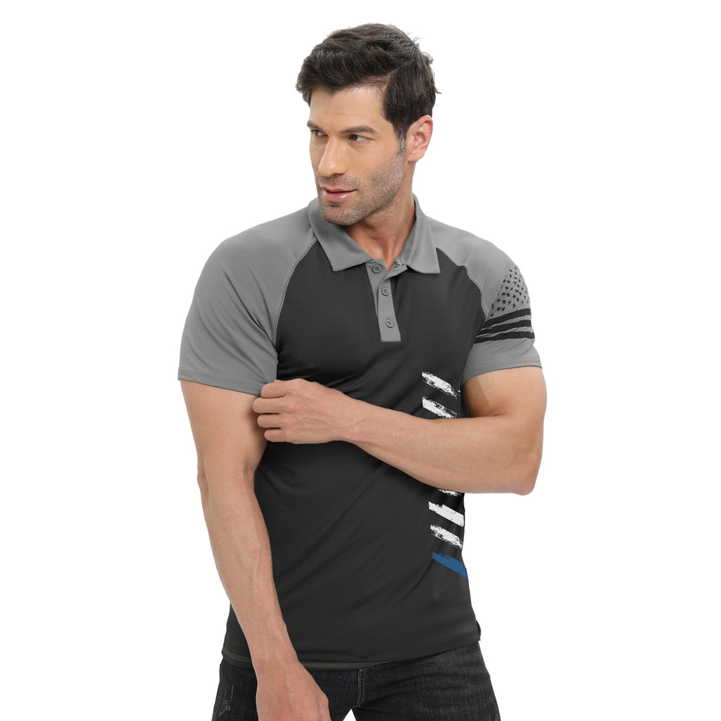H HYFOL Short Sleeve Polo Shirts for Men Stretch Raglan Golf Polos for Men(Dark Grey,XL)