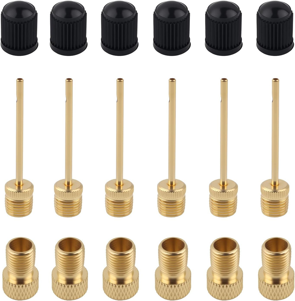 Skiennix Presta Valve Adapter Kit - 6 Pack Schrader to Presta Converters with Tire Valve Caps & Ball Needles